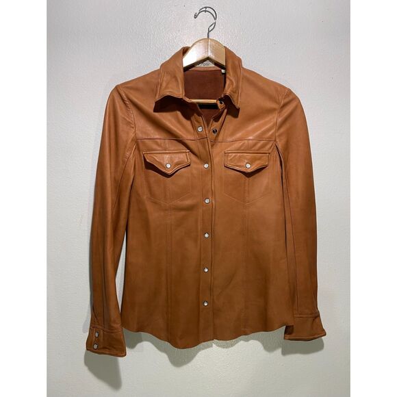 Fini C'est leather shirt perl sap mochamuse brown classic western casual women S - Picture 2 of 7